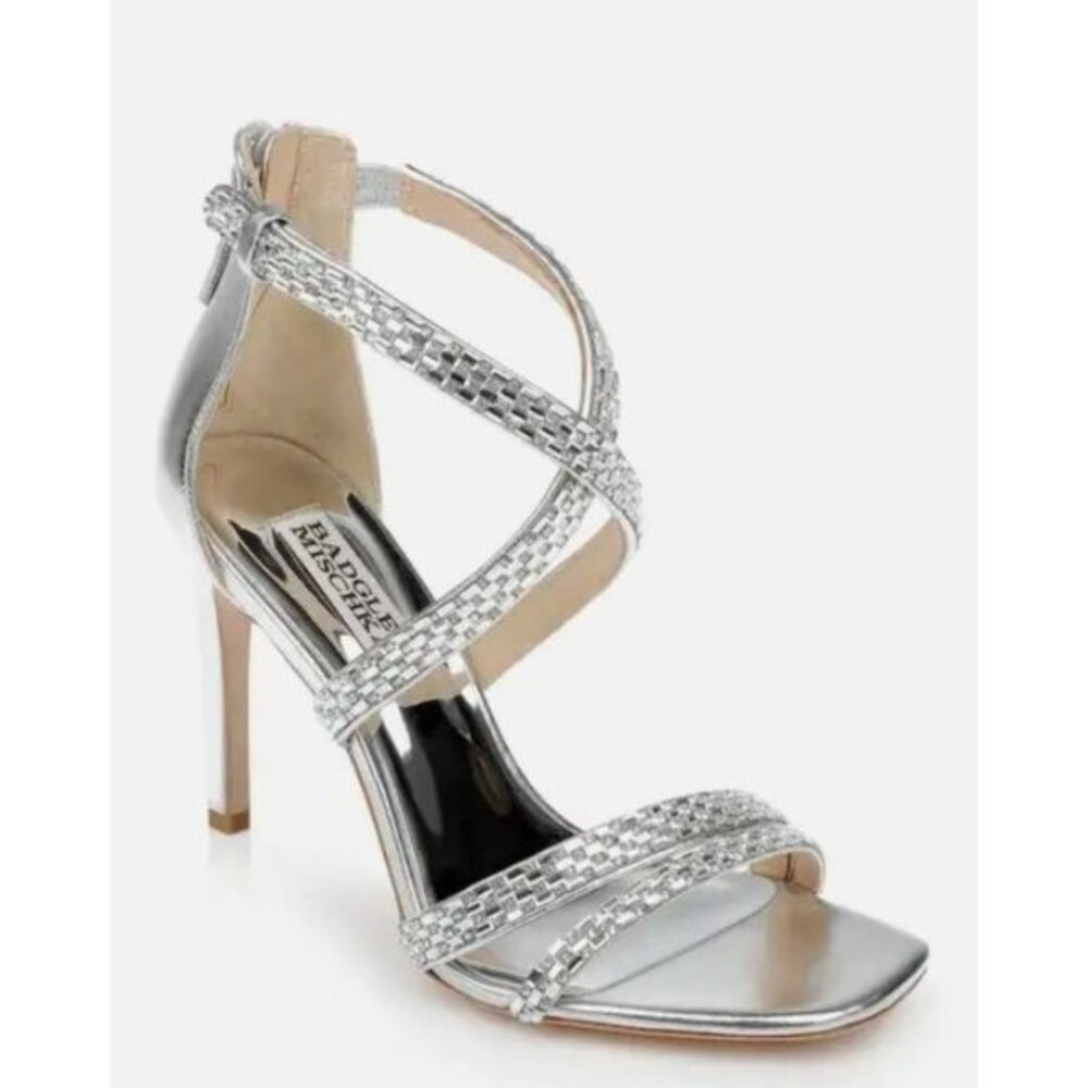 Badgley Mischka Zendaya Satin Heel Stiletto Sandals in Silver
